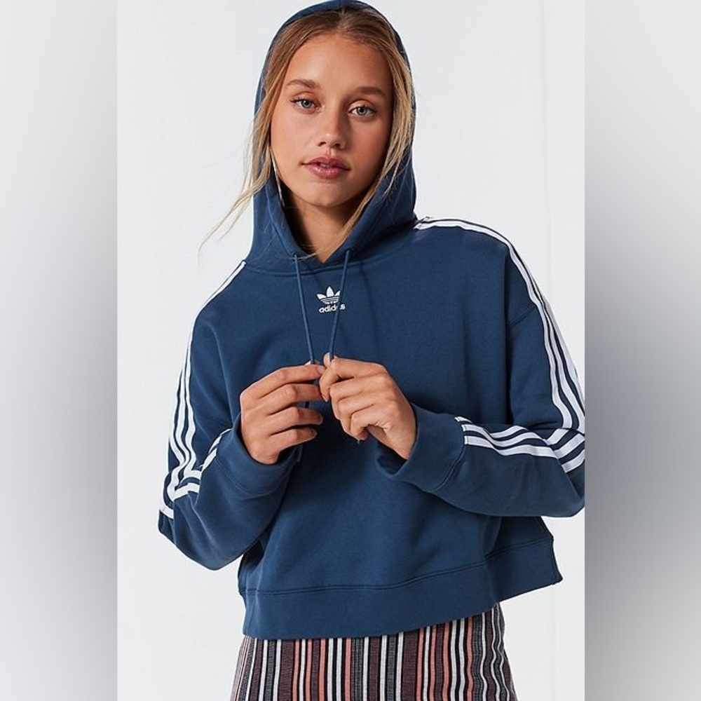 Adidas Originals Adicolor 3 Stripes Cropped vintage Hoodie Pullover Sweatshirt